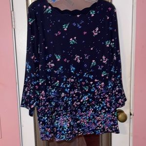 Croft & Barrow Navy Blue Floral Top